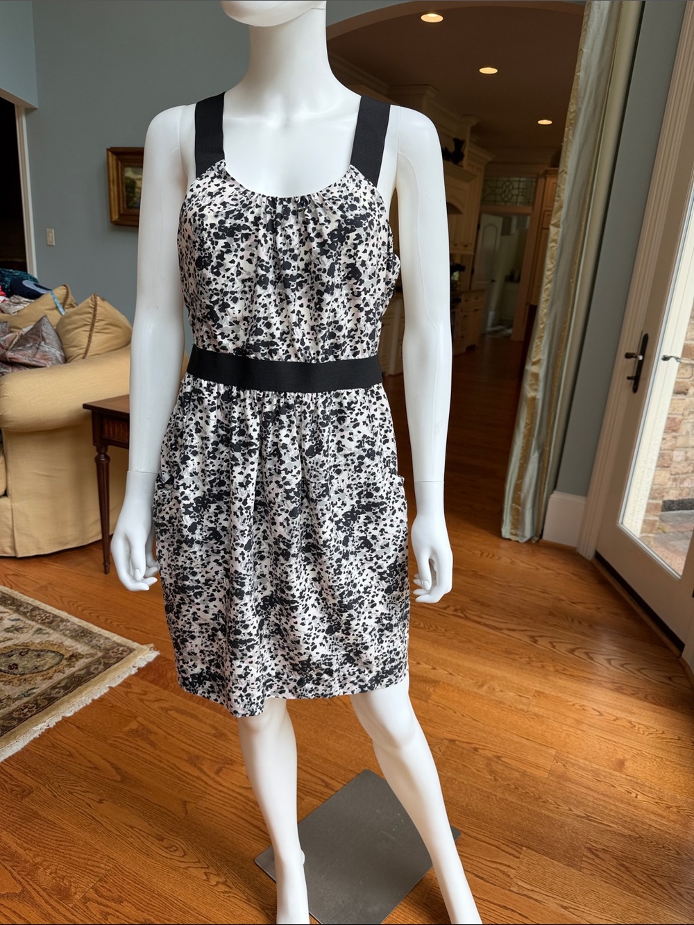 Theory Black and White Printed Mini Dress